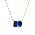 Emerald-Oval Lab-Grown Blue Sapphire Toi et Moi Pendant Moissanite Accents Necklace