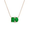 Emerald-Oval Lab-Grown Emerald Toi et Moi Pendant Moissanite Accents Necklace