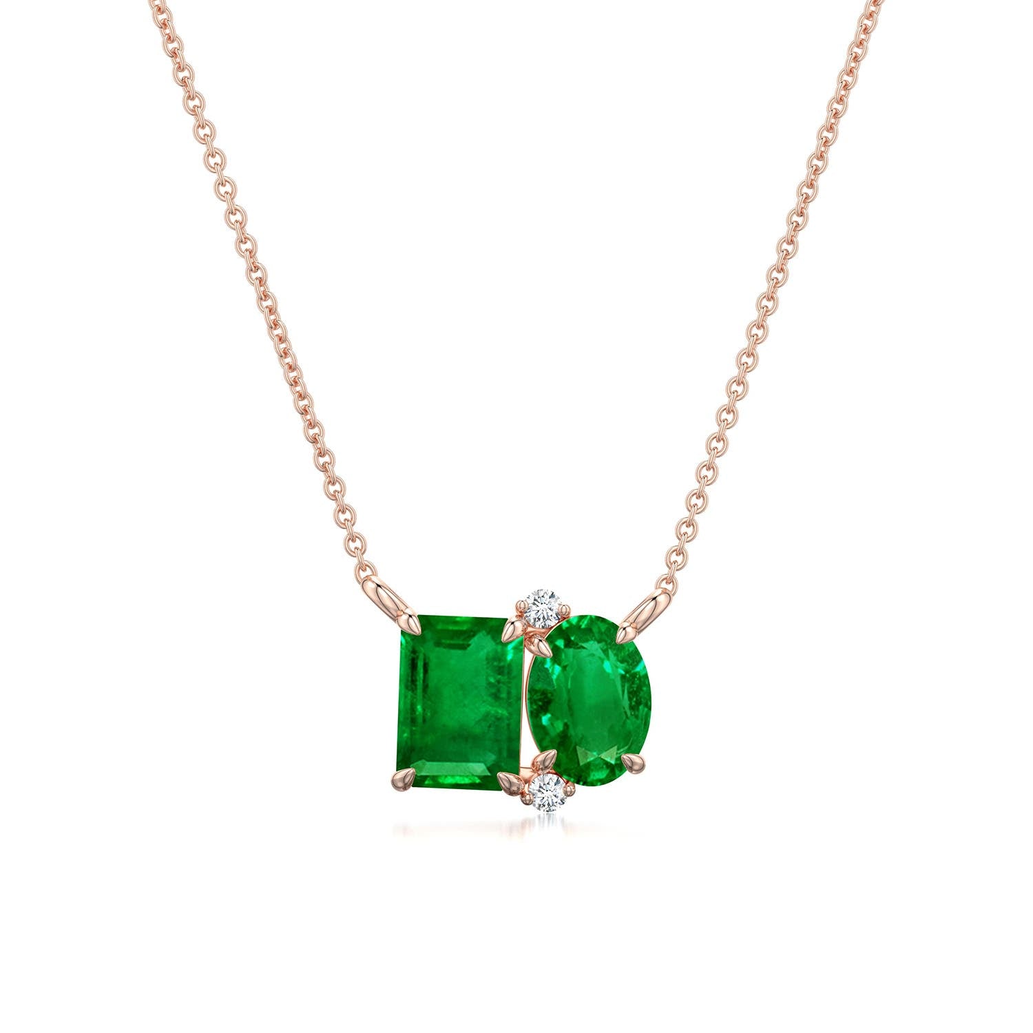 Emerald-Oval Lab-Grown Emerald Toi et Moi Pendant Moissanite Accents Necklace