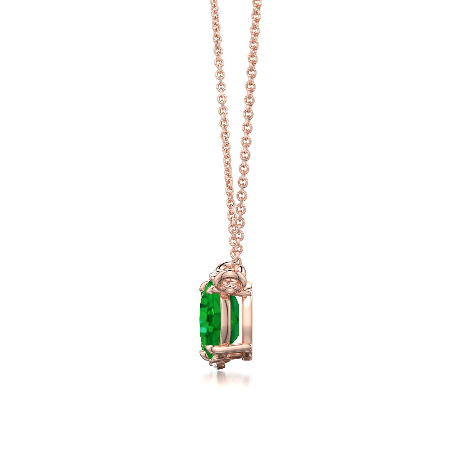 Emerald-Oval Lab-Grown Emerald Toi et Moi Pendant Moissanite Accents Necklace