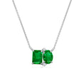 Emerald-Oval Lab-Grown Emerald Toi et Moi Pendant Moissanite Accents Necklace