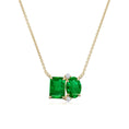 Emerald-Oval Lab-Grown Emerald Toi et Moi Pendant Moissanite Accents Necklace