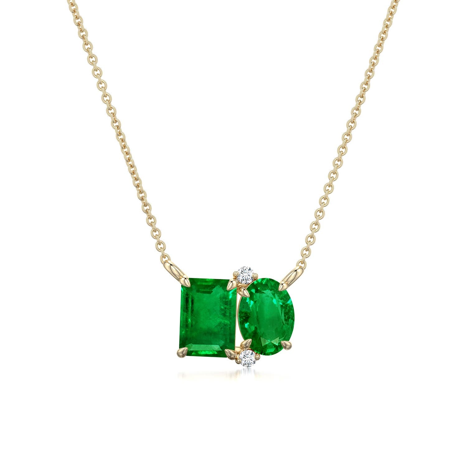 Emerald-Oval Lab-Grown Emerald Toi et Moi Pendant Moissanite Accents Necklace