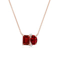 Emerald-Oval Lab-Grown Ruby Toi et Moi Pendant Moissanite Accents Necklace
