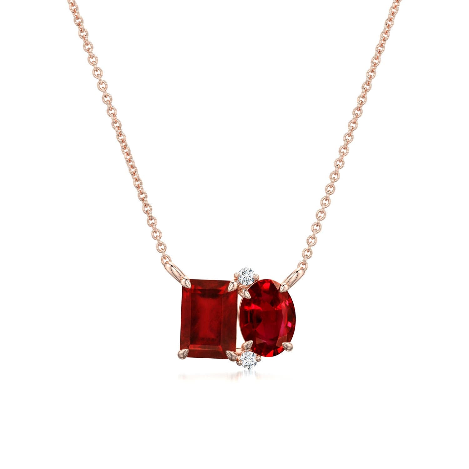 Emerald-Oval Lab-Grown Ruby Toi et Moi Pendant Moissanite Accents Necklace