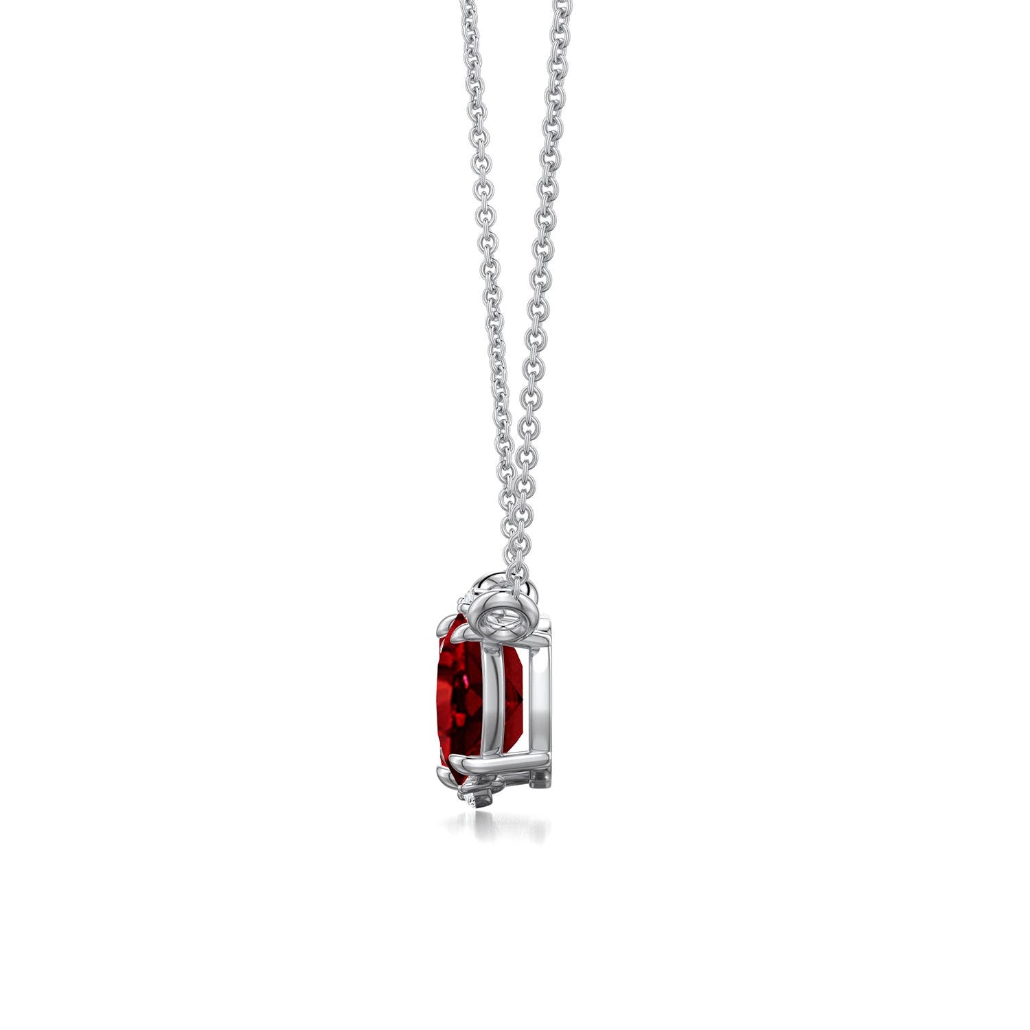 Emerald-Oval Lab-Grown Ruby Toi et Moi Pendant Moissanite Accents Necklace