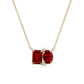 Emerald-Oval Lab-Grown Ruby Toi et Moi Pendant Moissanite Accents Necklace