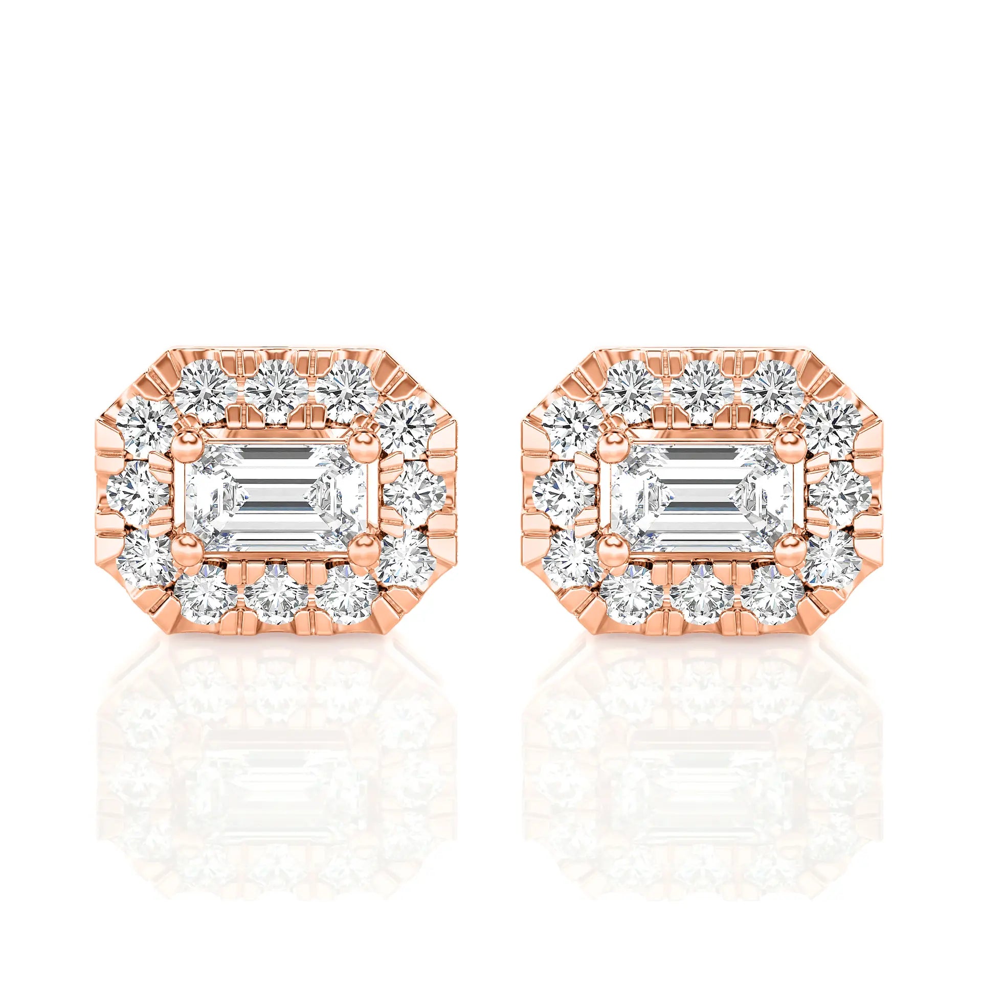 Emerald Cut Halo Moissanite Stud Earrings