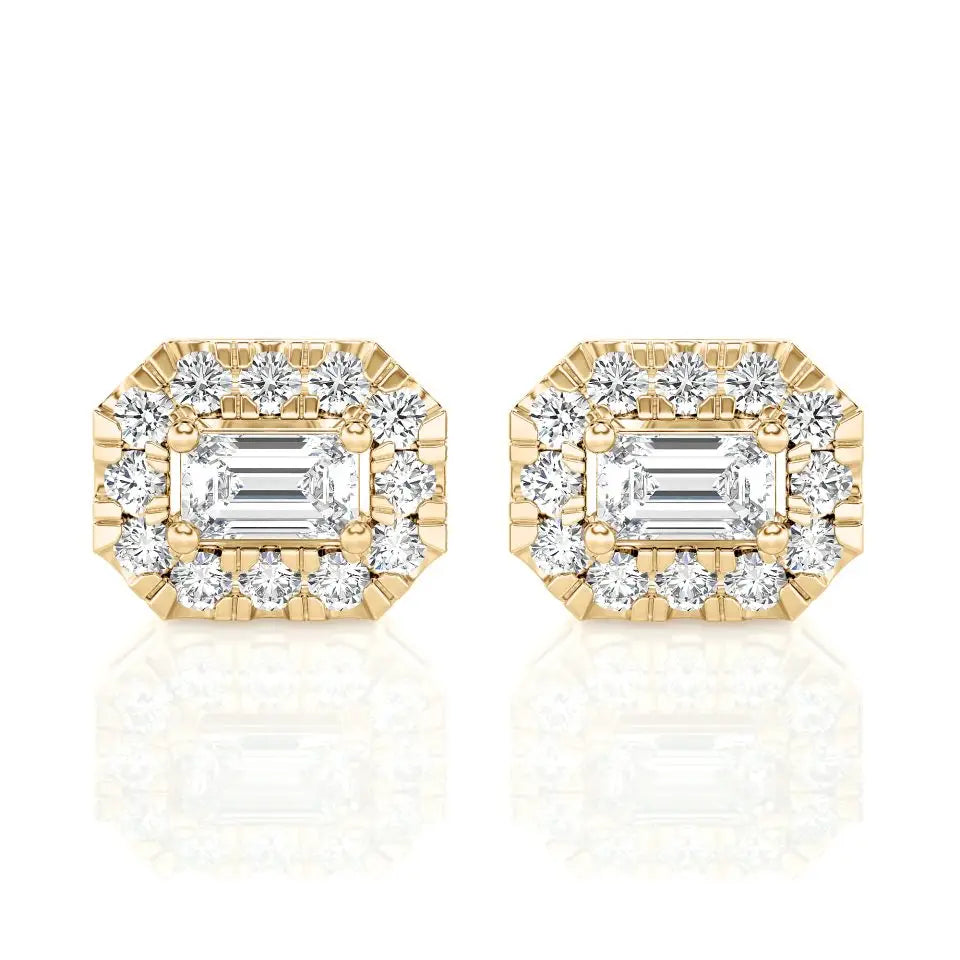 Emerald Cut Halo Moissanite Stud Earrings