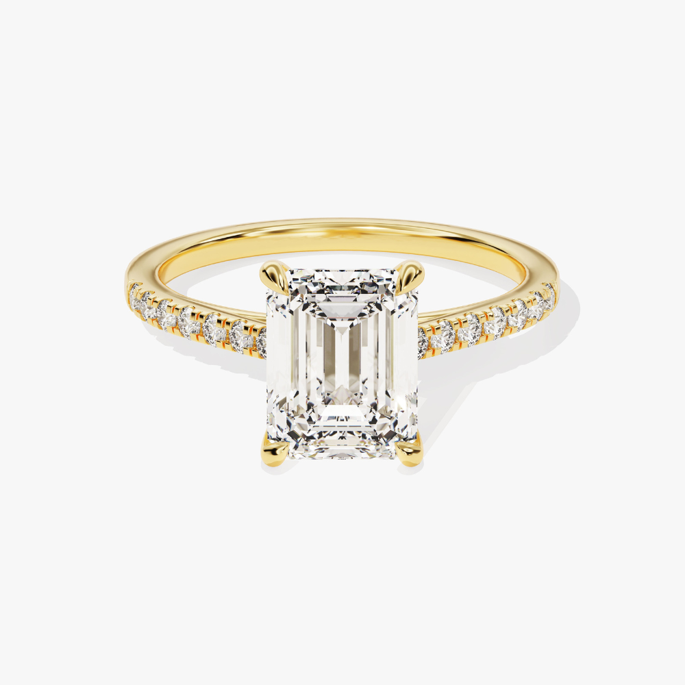 Emerald Cut Moissanite Engagement Ring with Pavé Band