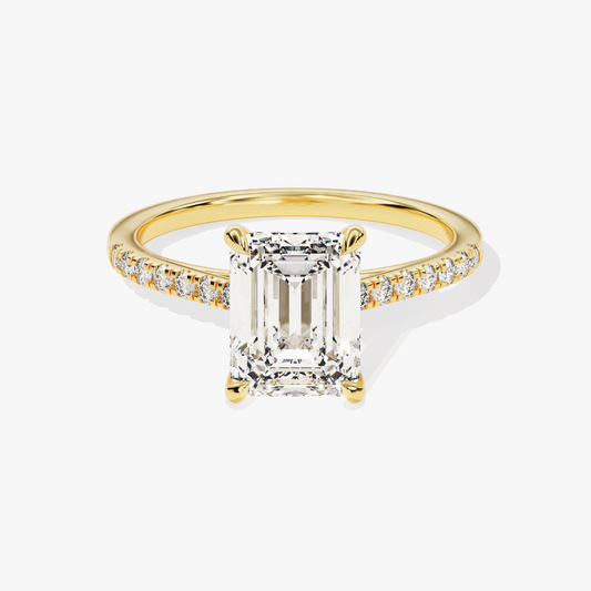 Emerald Cut Moissanite Engagement Ring with Pavé Band