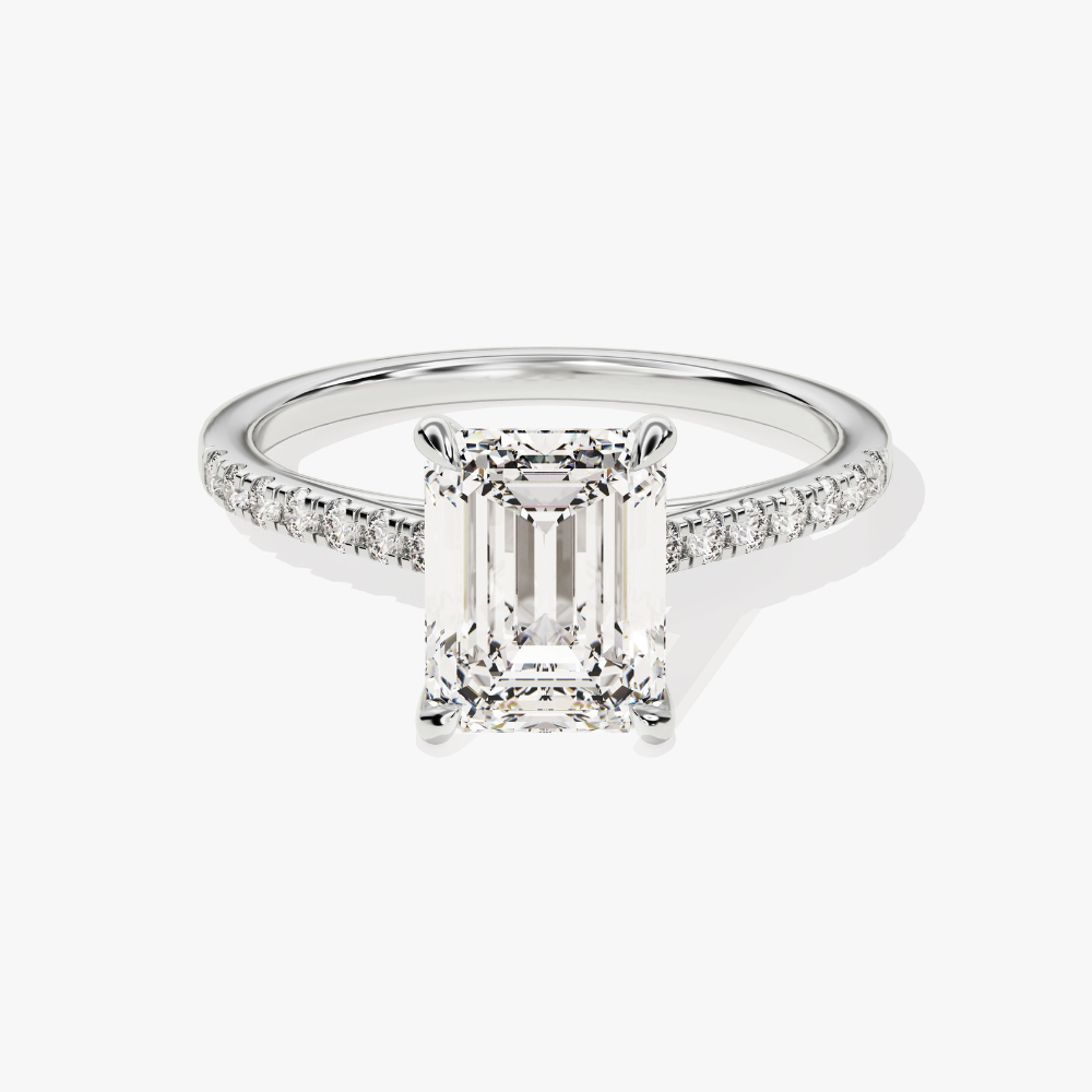 Emerald Cut Moissanite Engagement Ring with Pavé Band
