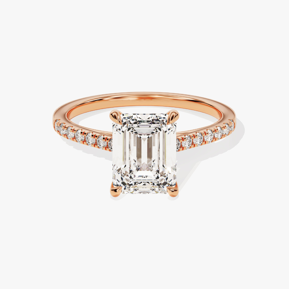 Emerald Cut Moissanite Engagement Ring with Pavé Band