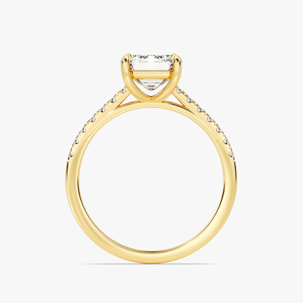 Emerald Cut Moissanite Engagement Ring with Pavé Band
