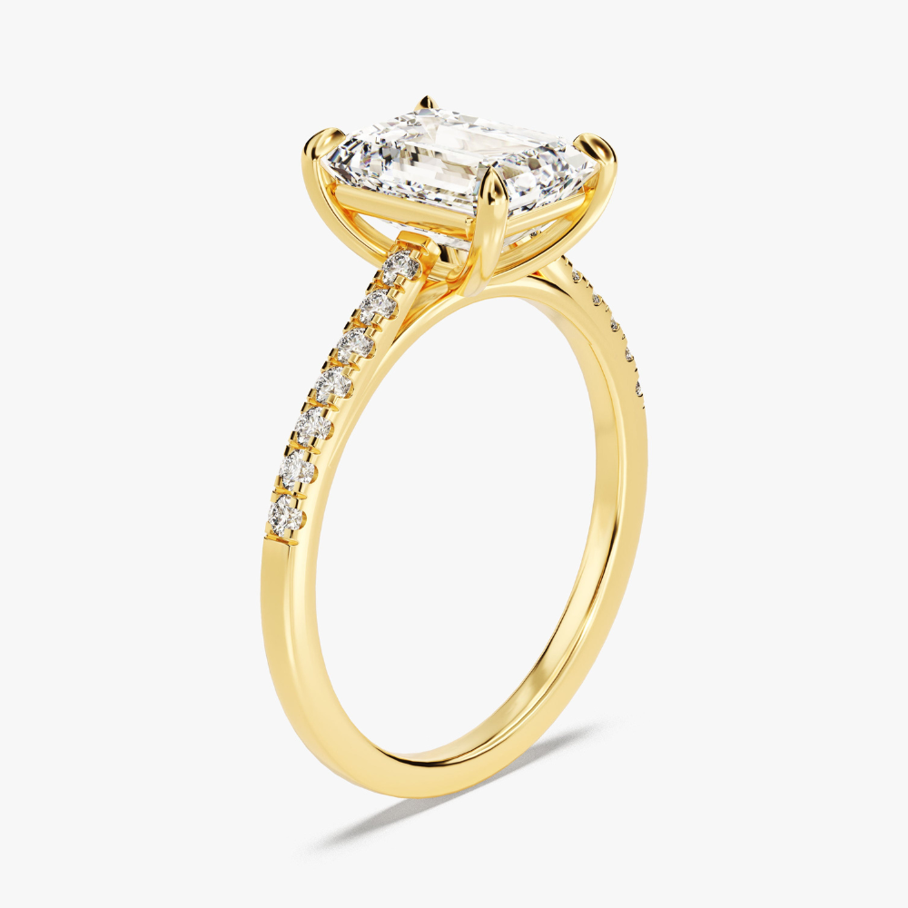 Emerald Cut Moissanite Engagement Ring with Pavé Band