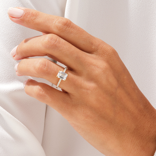 Emerald Cut Moissanite Engagement Ring with Pavé Band