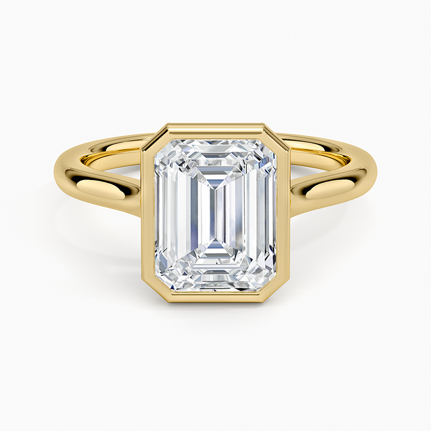 Emerald Cut Bezel Moissanite Engagement Ring