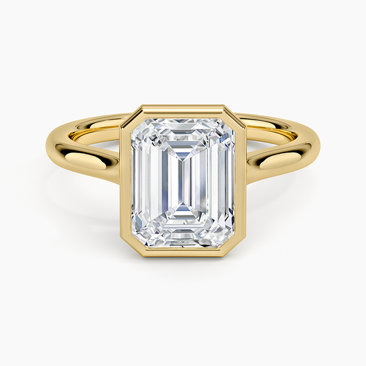 Emerald Cut Bezel Moissanite Engagement Ring