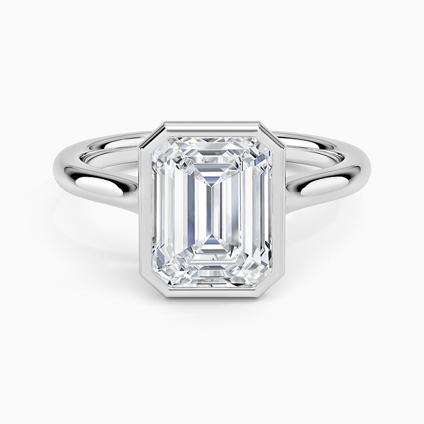 Emerald Cut Bezel Moissanite Engagement Ring