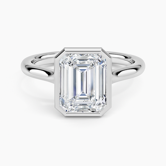 Emerald Cut Bezel Moissanite Engagement Ring