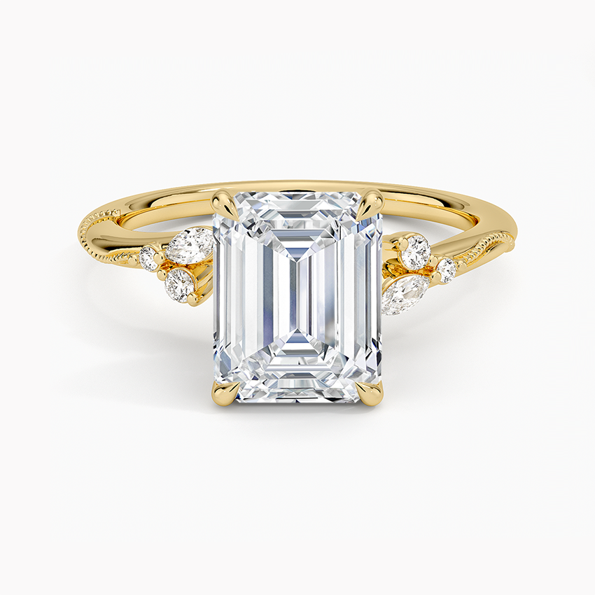 Emerald Cut Floral-Inspired Engagement Ring