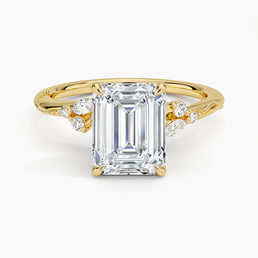 Emerald Cut Floral-Inspired Engagement Ring