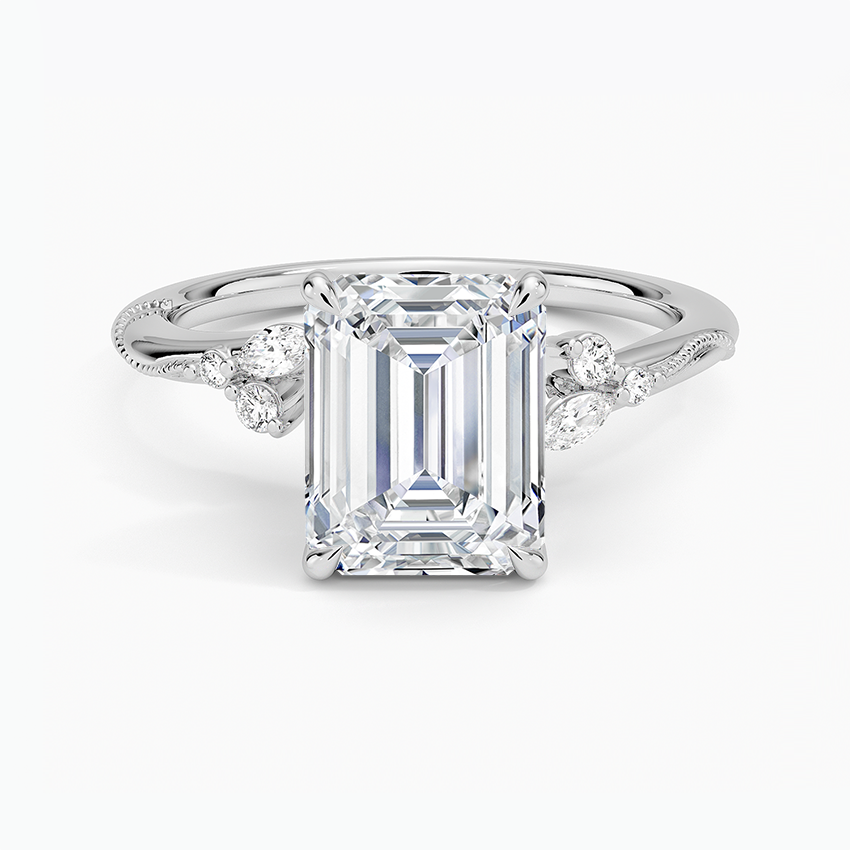 Emerald Cut Floral-Inspired Engagement Ring