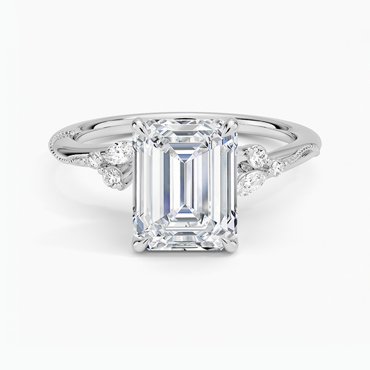 Emerald Cut Floral-Inspired Engagement Ring