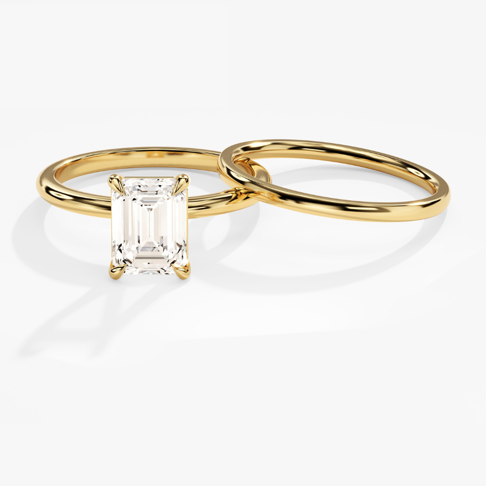 Emerald Cut Solitaire Moissanite Bridal Set