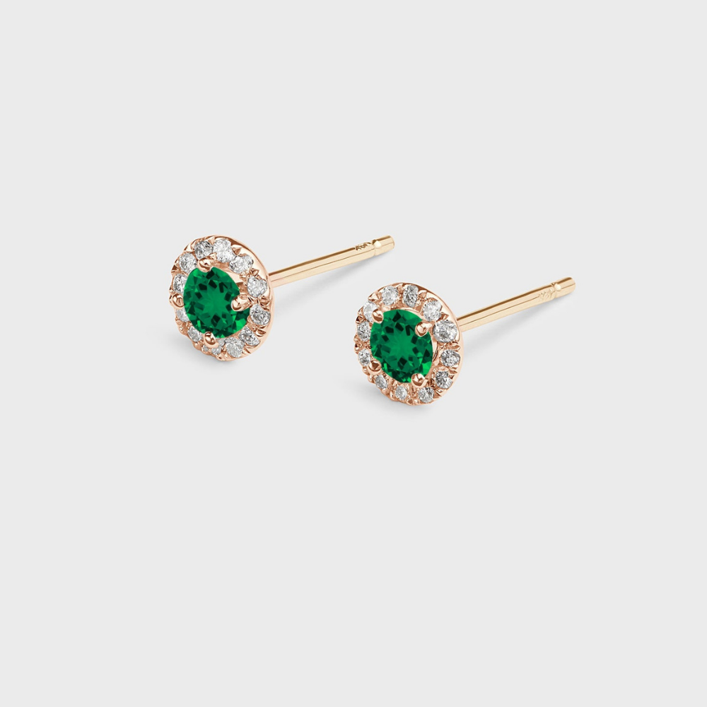 Emerald and Moissanite Halo Studs