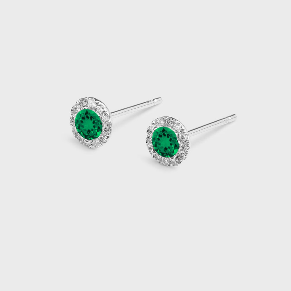Emerald and Moissanite Halo Studs