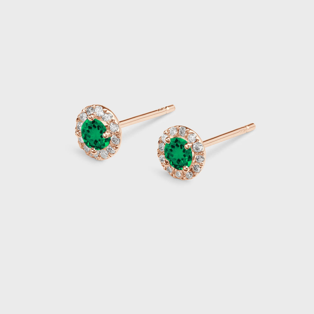 Emerald and Moissanite Halo Studs