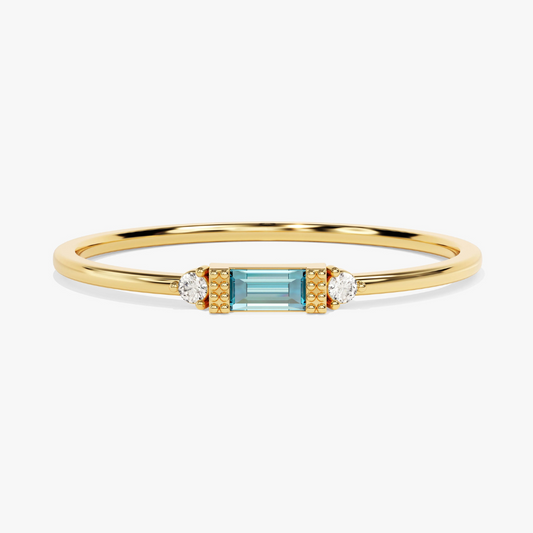 Fancy Baguette Cut Aquamarine Ring–1.2 mm
