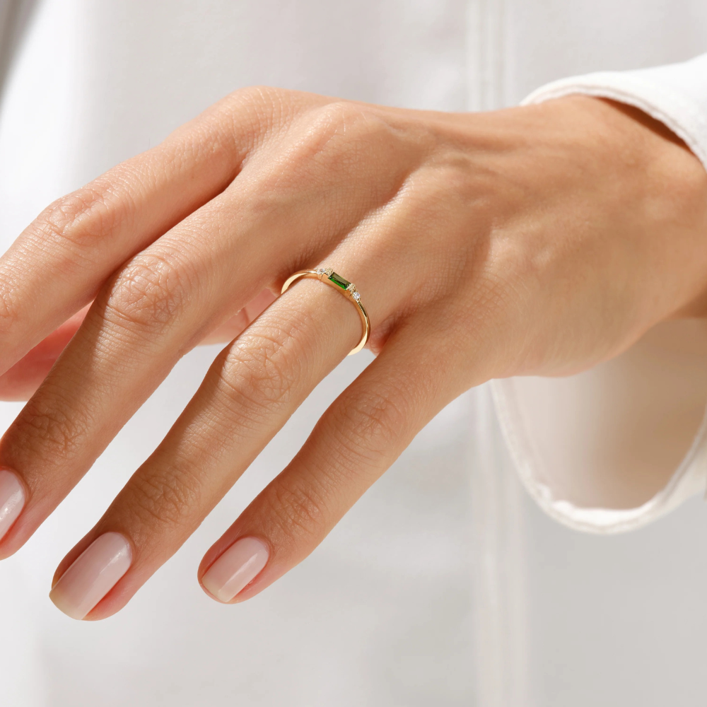 Fancy Baguette Cut Emerald Ring–1.2 mm