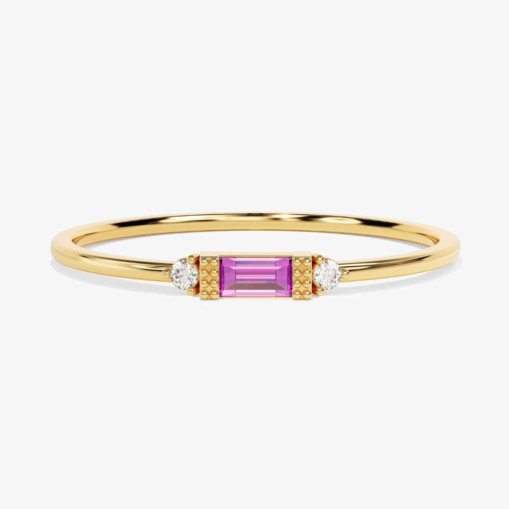 Fancy Baguette Cut Pink Tourmaline Ring–1.2 mm