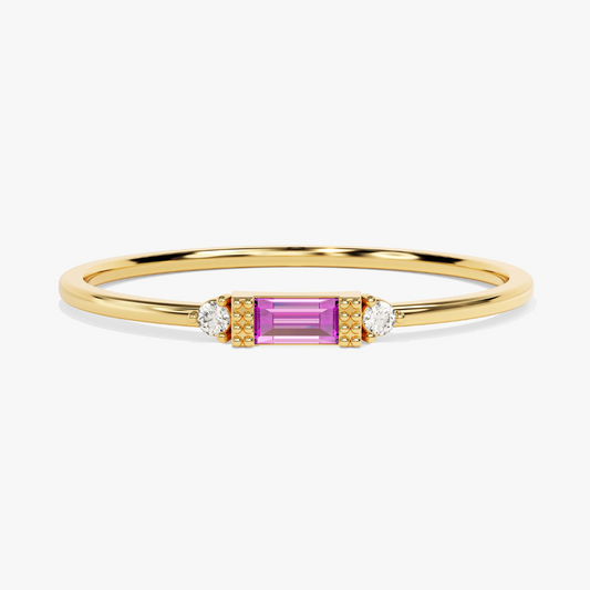 Fancy Baguette Cut Pink Tourmaline Ring–1.2 mm
