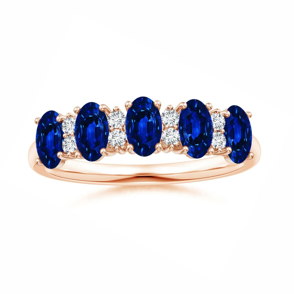 Five Stone Lab-Grown Blue Sapphire with Moissanite Wedding Band