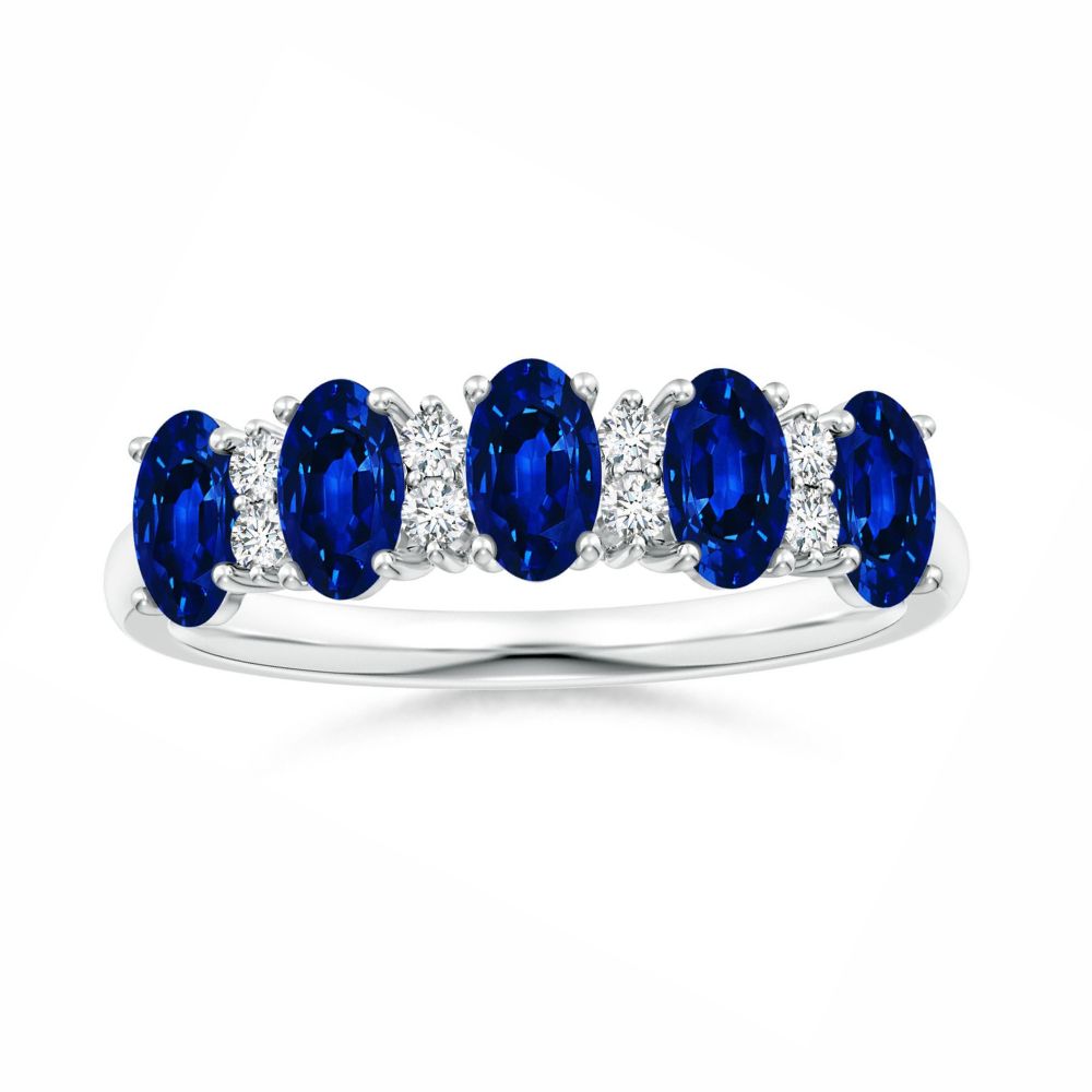 Five Stone Lab-Grown Blue Sapphire with Moissanite Wedding Band