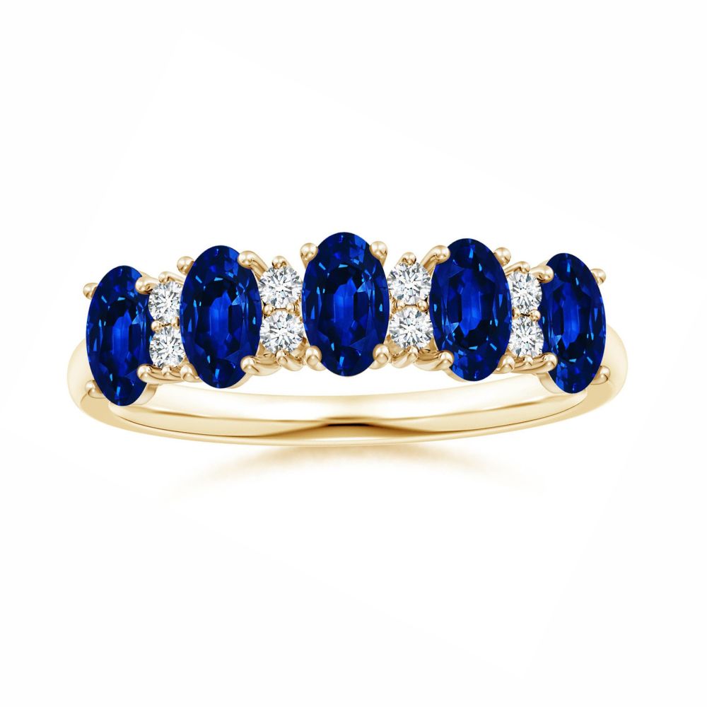 Five Stone Lab-Grown Blue Sapphire with Moissanite Wedding Band