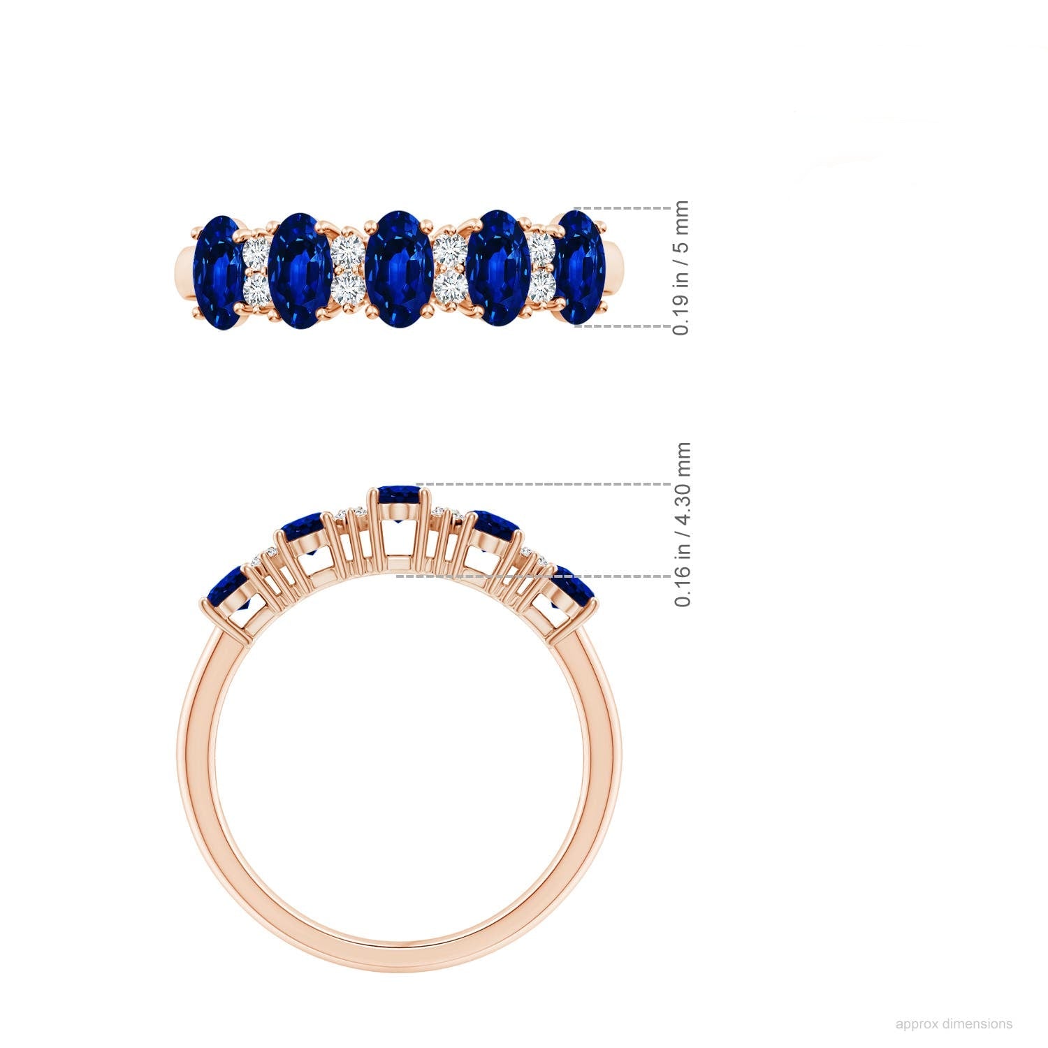 Five Stone Lab-Grown Blue Sapphire with Moissanite Wedding Band