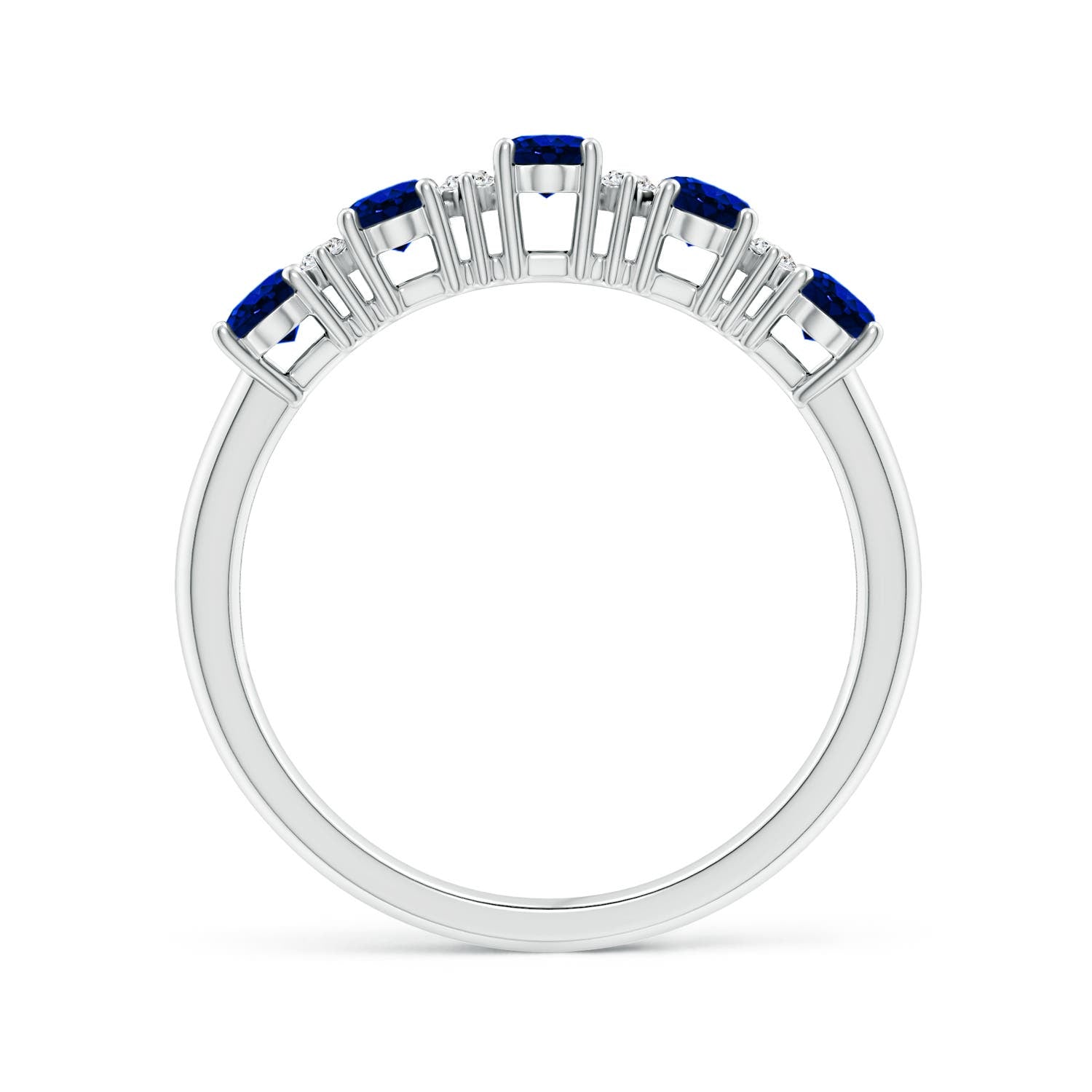 Five Stone Lab-Grown Blue Sapphire with Moissanite Wedding Band