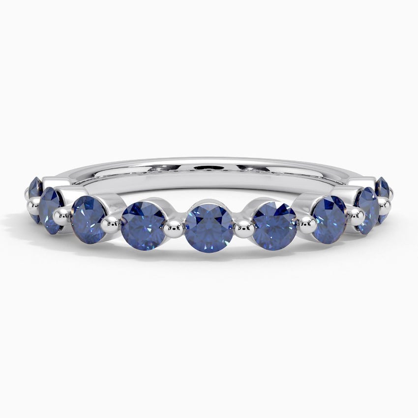 Floating Lab Blue Sapphire Half Eternity Wedding Band