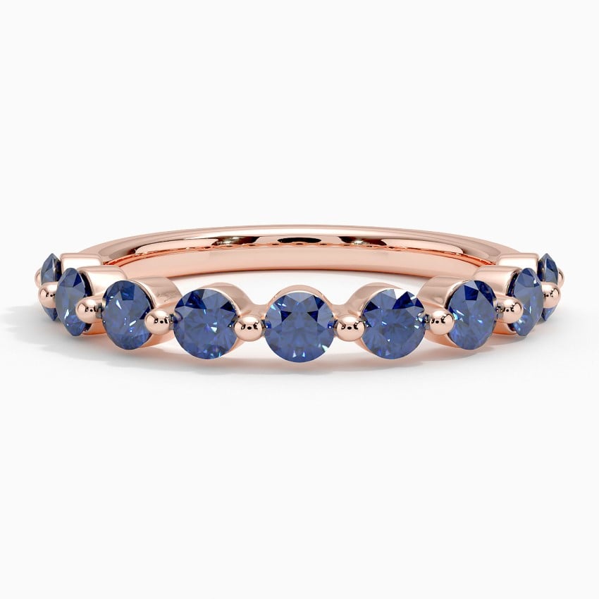 Floating Lab Blue Sapphire Half Eternity Wedding Band