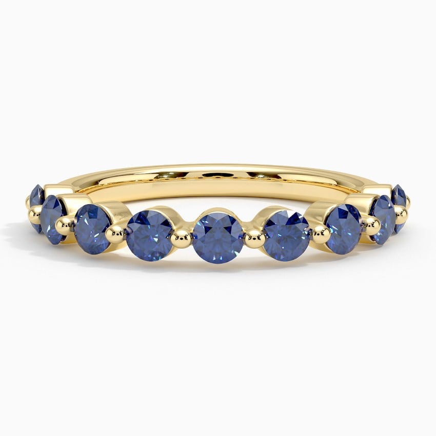 Floating Lab Blue Sapphire Half Eternity Wedding Band