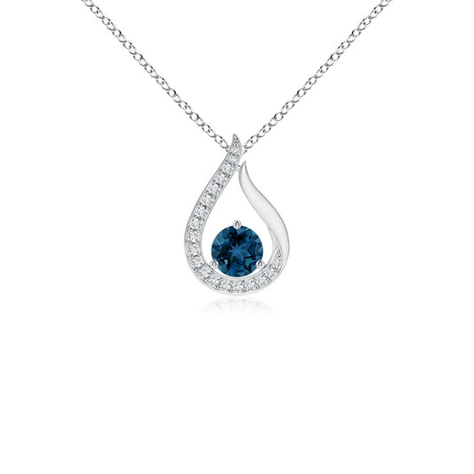 Floating Centre London Blue Topaz Pendant with Moissanite Accents Necklace