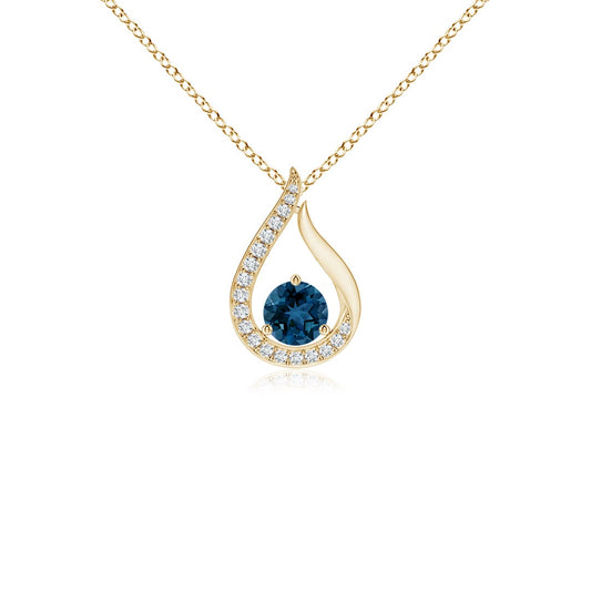Floating Centre London Blue Topaz Pendant with Moissanite Accents Necklace