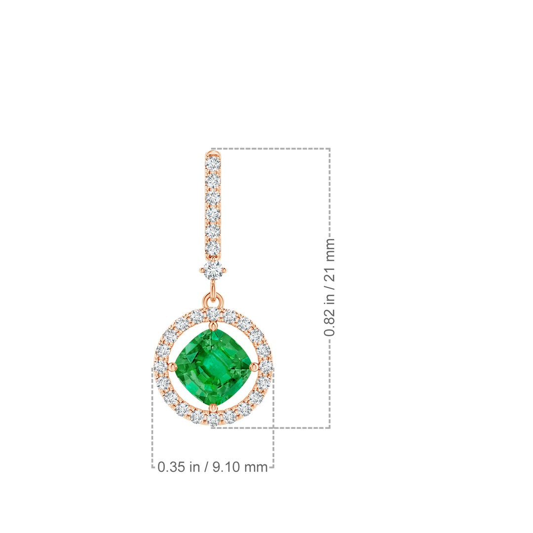Floating Cushion Lab-Created Emerald with Halo Moissanite Drop Earrings