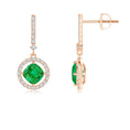 Floating Cushion Lab-Created Emerald with Halo Moissanite Drop Earrings