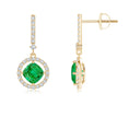 Floating Cushion Lab-Created Emerald with Halo Moissanite Drop Earrings