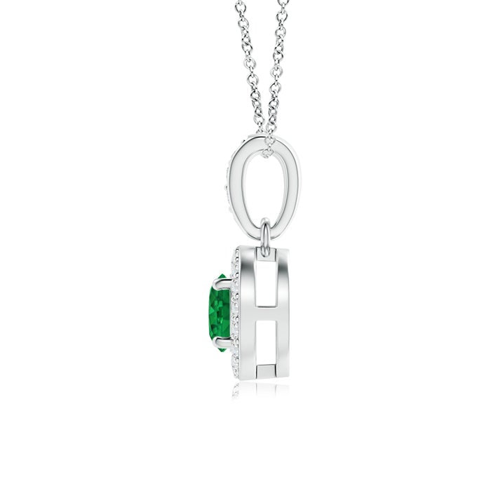 Floating Lab-Created Emerald with Moissanite Halo Pendant Necklace